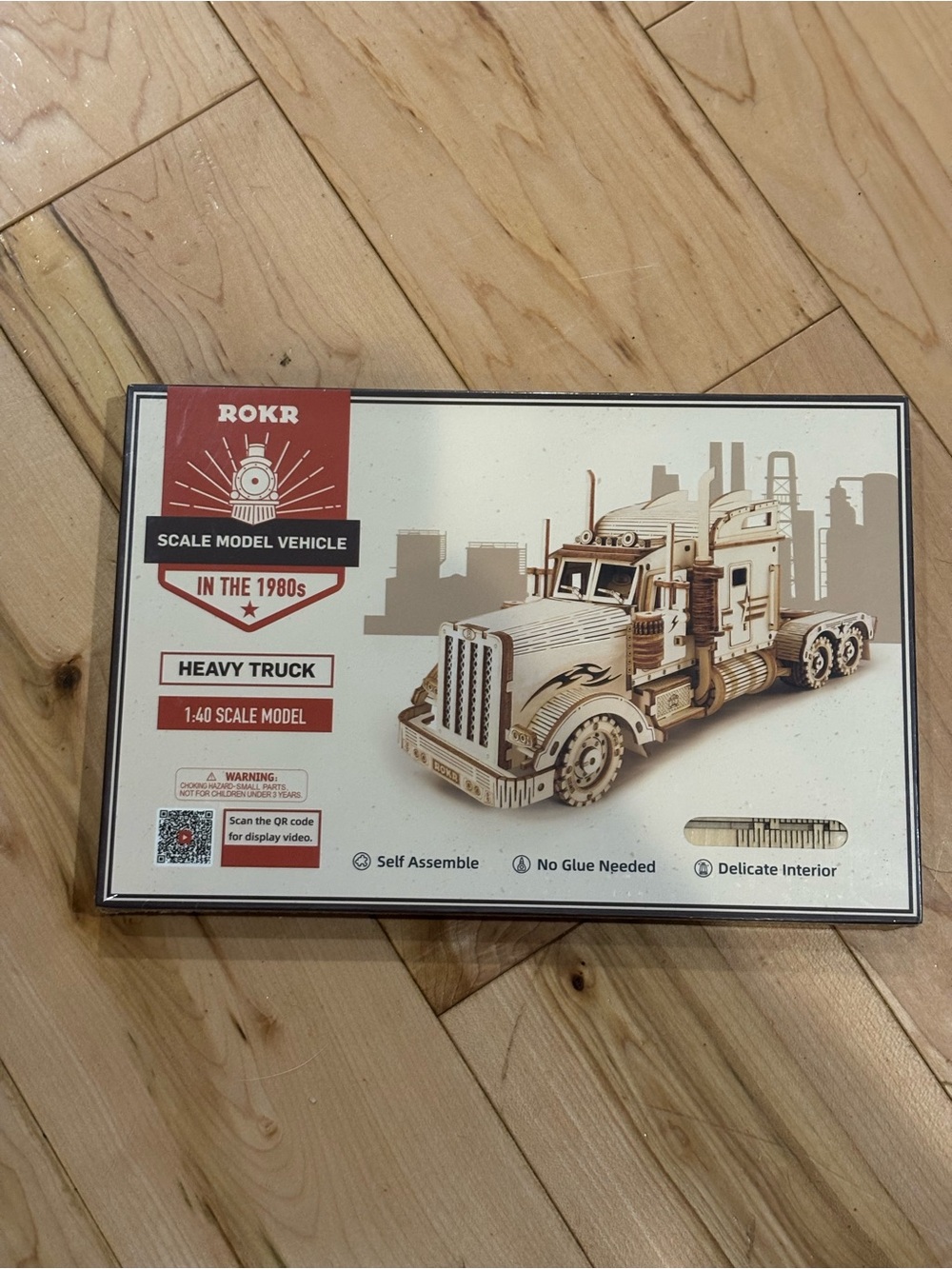 1980s Heavy Truck Wooden Scale Model Kit - Natural Wood